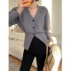 2023 Loose outer sweater for women, V-neck, fashionable soft waxy knitted cardigan, wide shoulders, waist, short style