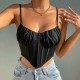 2023 European and American fashion style short pleated slim rhombus sexy backless INS solid color versatile vest A413