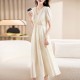 2023 new summer style plain color elegant temperament French high-end comfortable simple lady mid-length dress